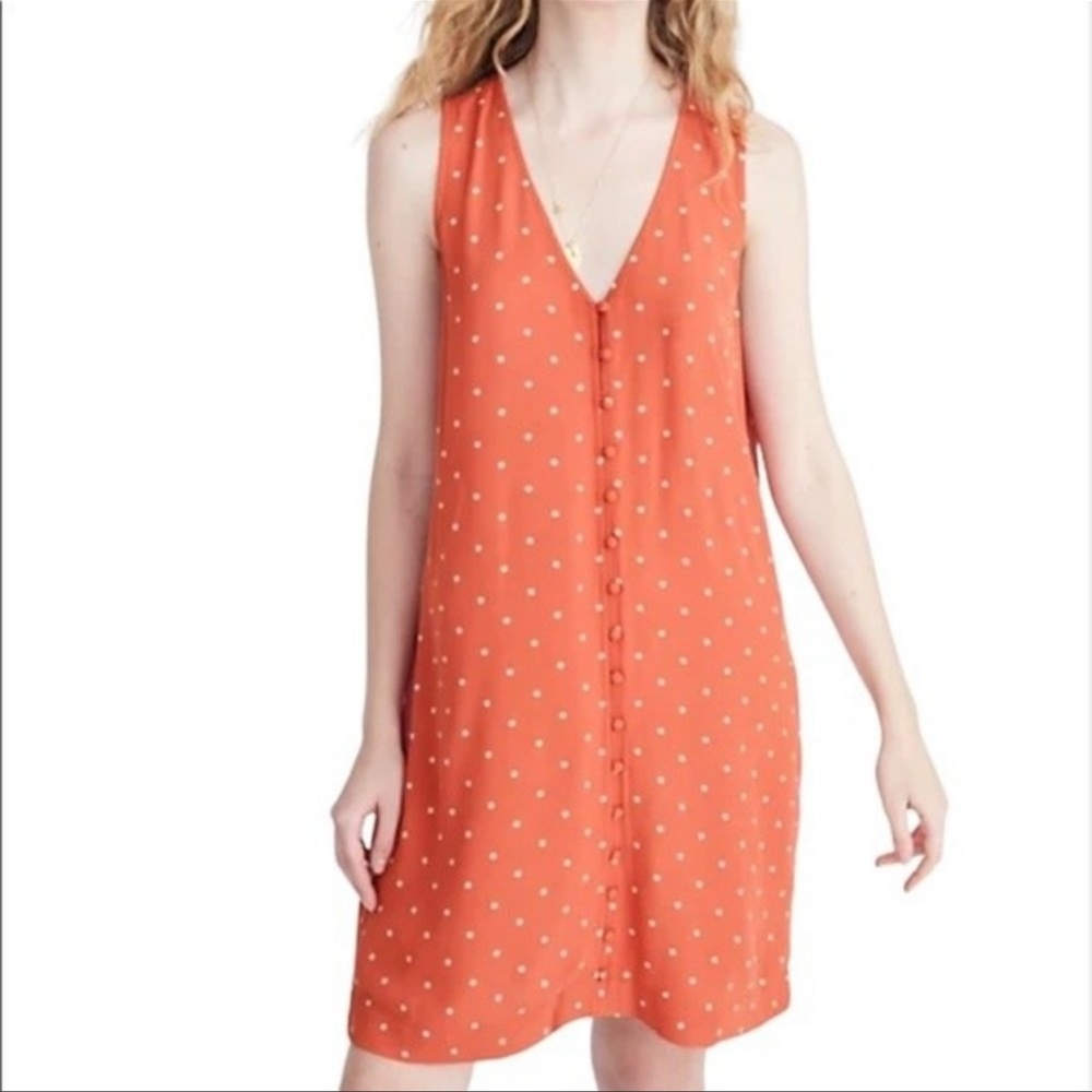 Madewell Orange Polka Dot Sleeveless V-Neck Shift Dress